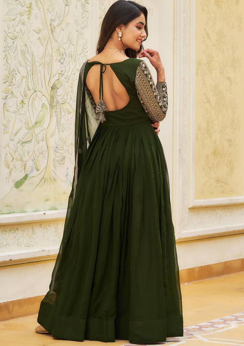 Mehendi Sequin Embroidered Faux Georgette Anarkali Set