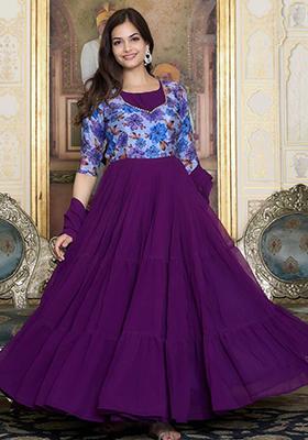 Wine Printed Faux Georgette Anarkali Set