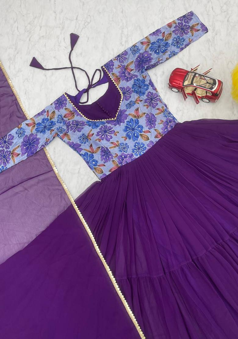 Wine Printed Faux Georgette Anarkali Set