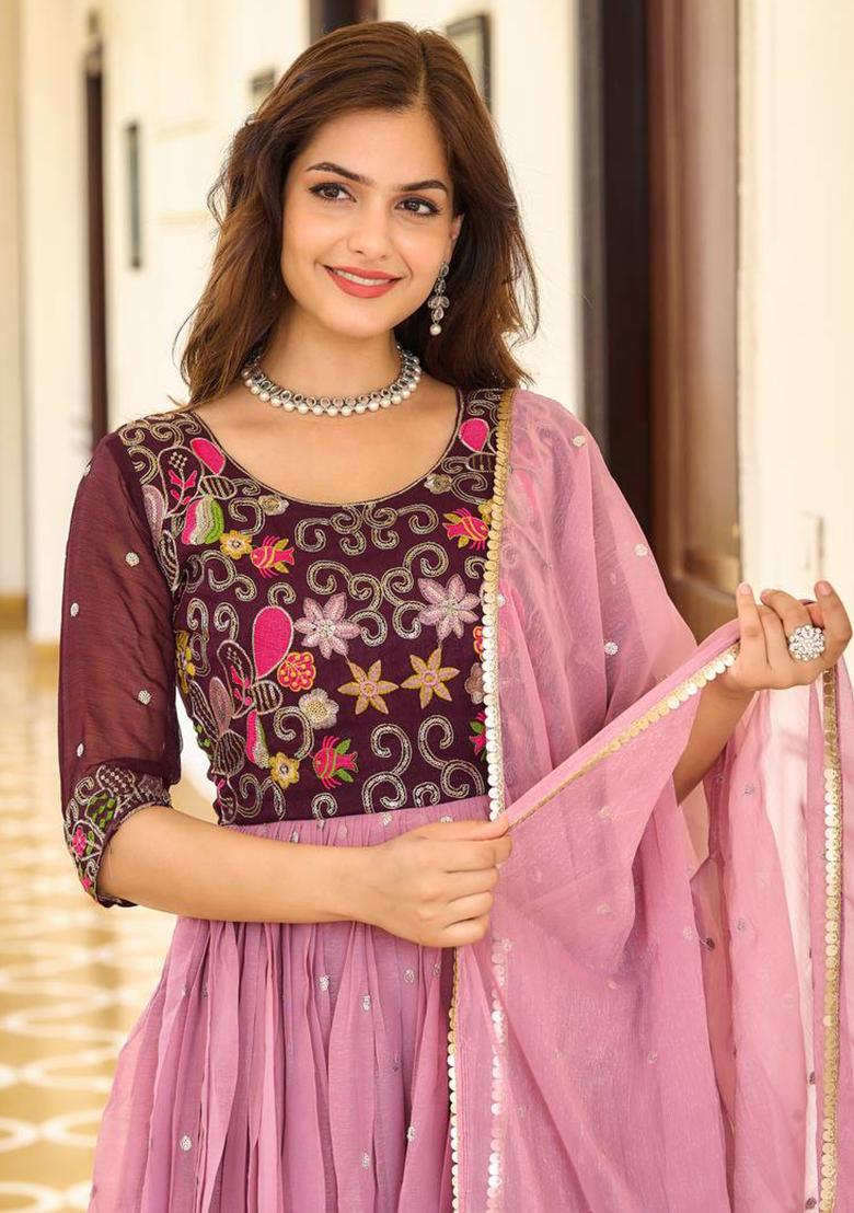 Pink Sequin Embroidered Shimmer Anarkali Set