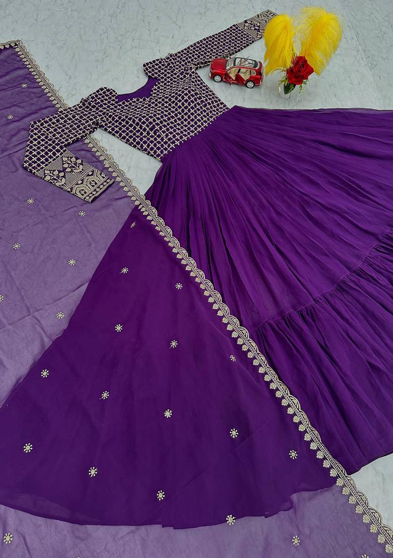 Purple Sequin Embroidered Faux Georgette Anarkali Set