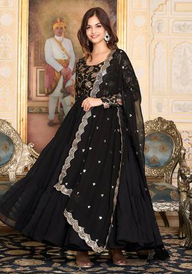 Black Jacquard Faux Georgette Anarkali Set