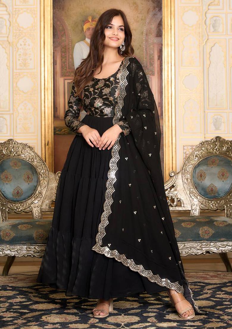 Black Jacquard Faux Georgette Anarkali Set