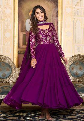 Wine Jacquard Faux Georgette Anarkali Set