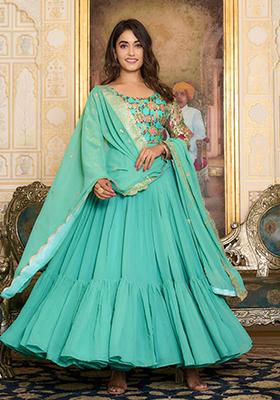 Sea Green Jacquard Faux Georgette Anarkali Set