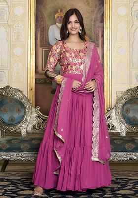 Purple Jacquard Faux Georgette Anarkali Set