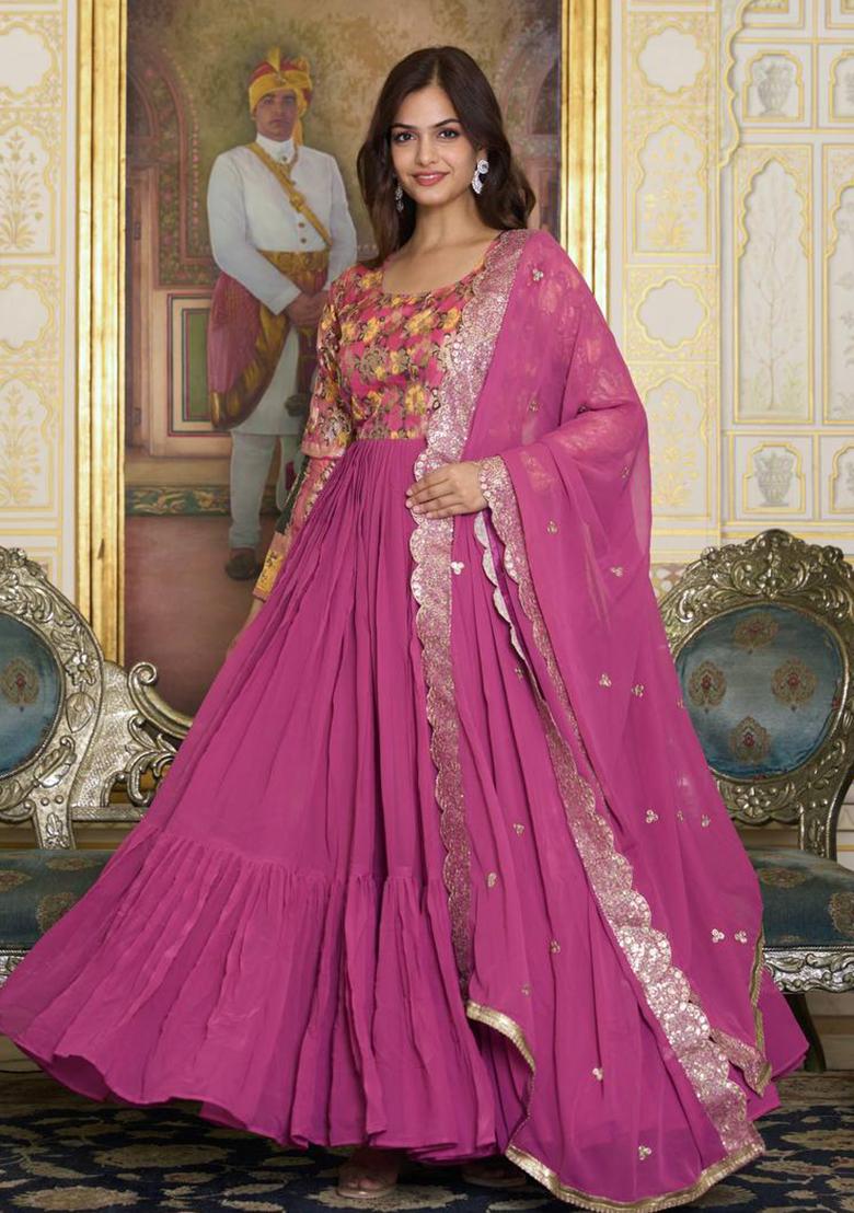 Purple Jacquard Faux Georgette Anarkali Set
