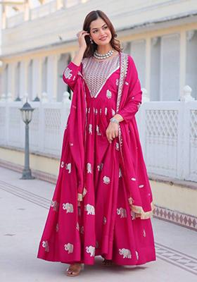 Magenta Sequin Embroidered Faux Georgette Anarkali Set