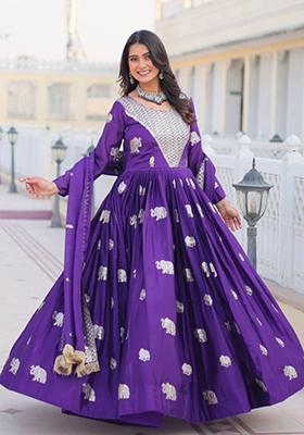 Dark Purple Sequin Embroidered Faux Georgette Anarkali Set
