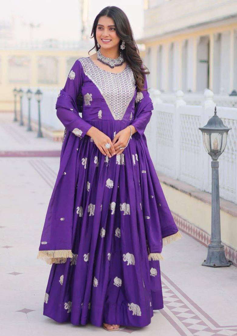 ウェア sksksk516516 Buy Women Dark Purple Sequin Embroidered Faux Georgette