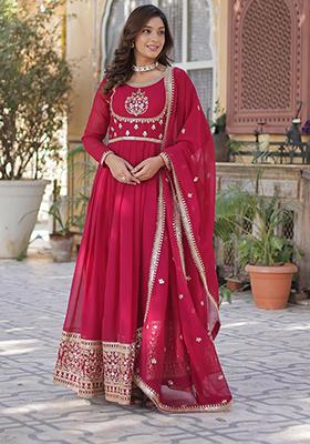 Rani Pink Sequin Embroidered Georgette Anarkali Set
