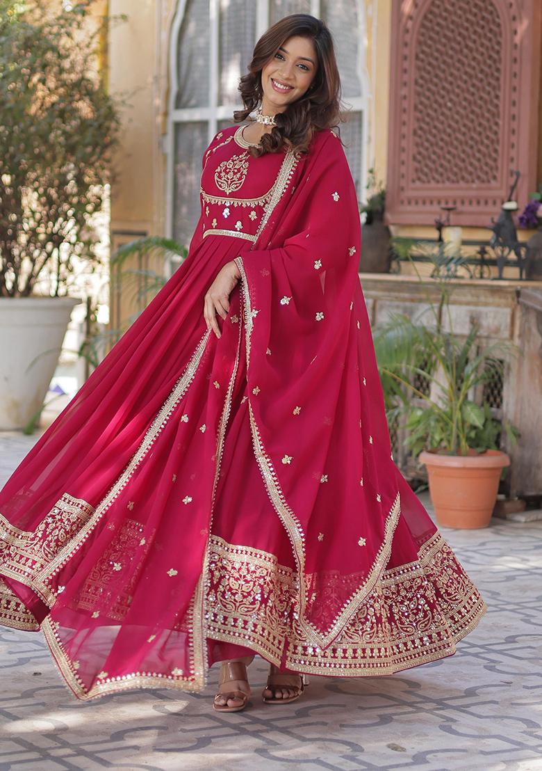Rani Pink Sequin Embroidered Georgette Anarkali Set