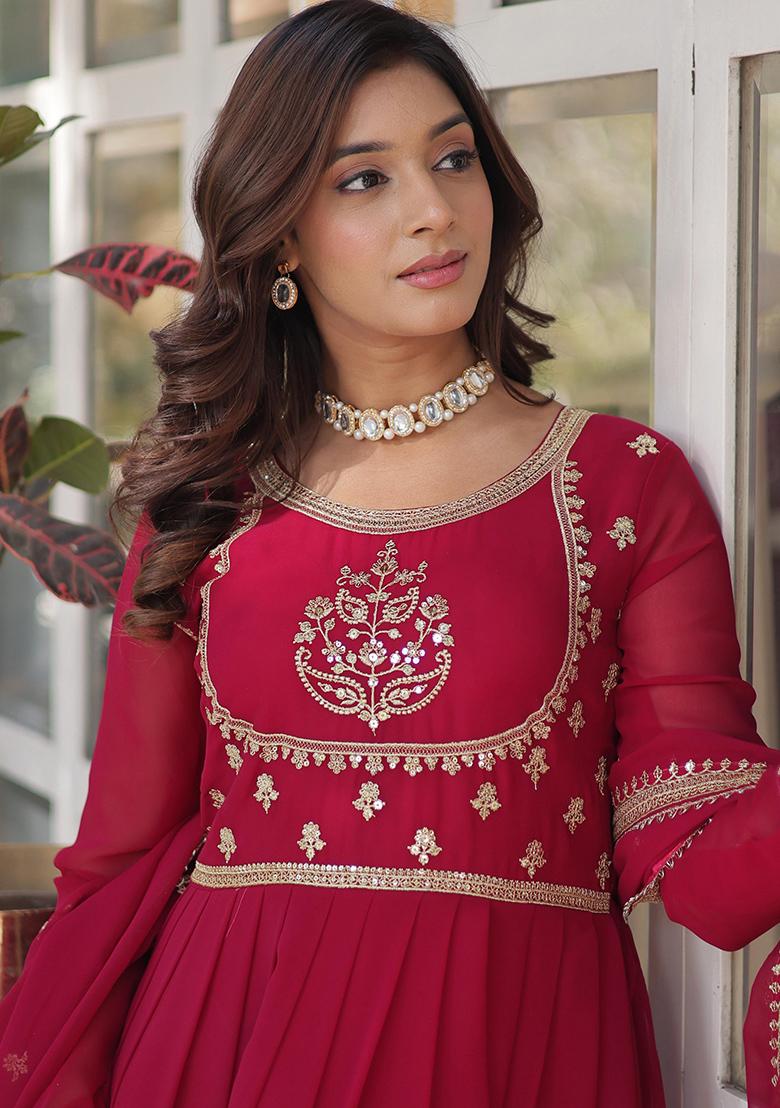 Rani Pink Sequin Embroidered Georgette Anarkali Set