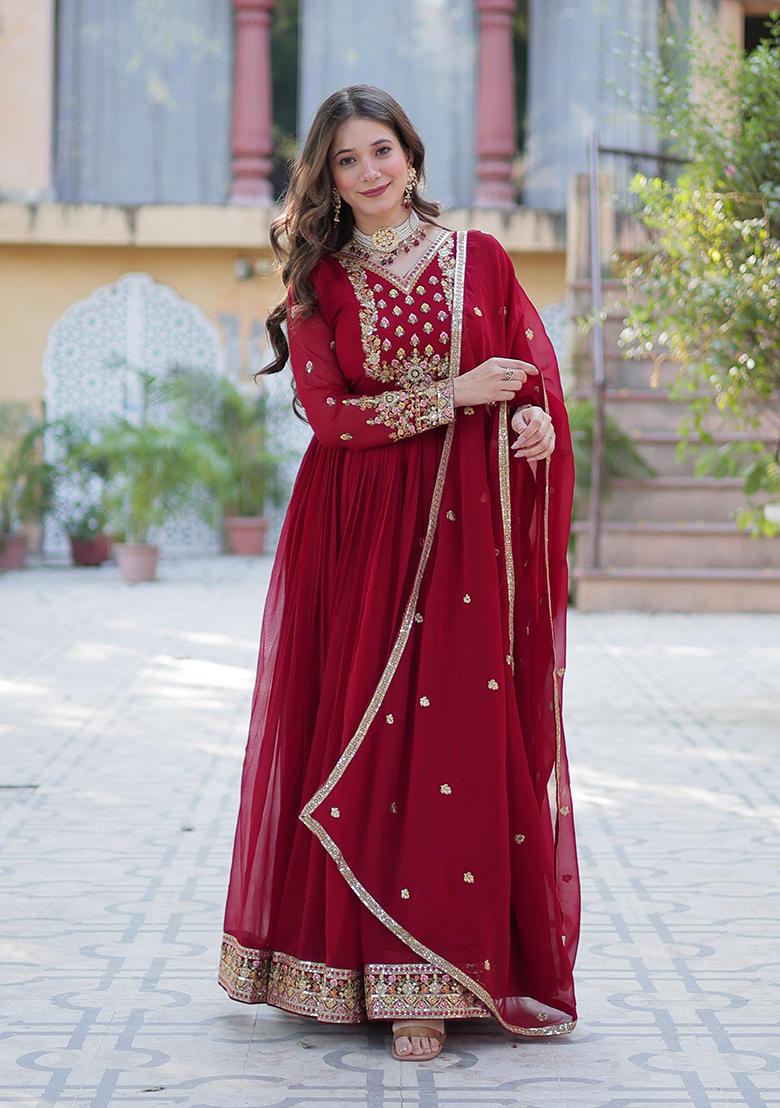 Maroon Sequin Embroidered Georgette Anarkali Set