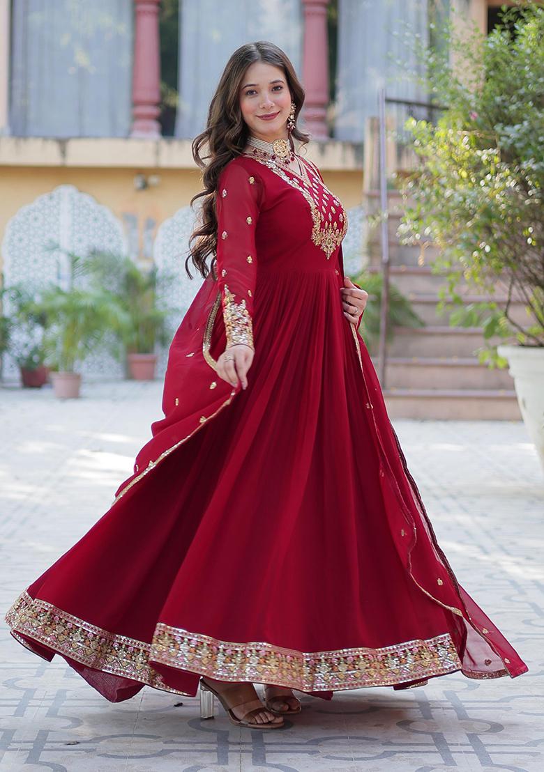 Maroon Sequin Embroidered Georgette Anarkali Set
