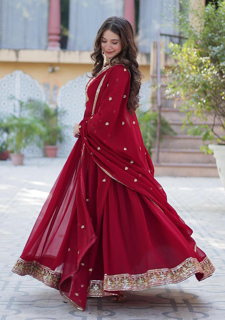 Maroon Sequin Embroidered Georgette Anarkali Set