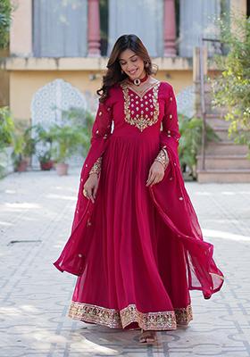 Rani Pink Sequin Embroidered Georgette Anarkali Set