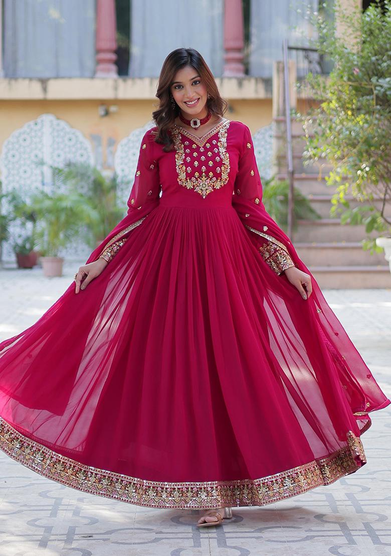 Rani Pink Sequin Embroidered Georgette Anarkali Set