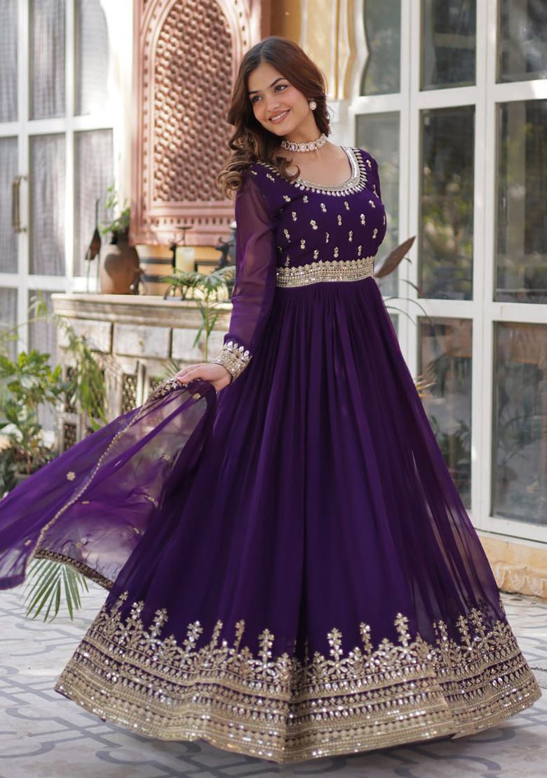Purple Sequin Embroidered Georgette Anarkali Set