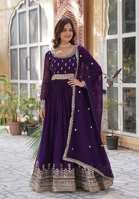 Purple Sequin Embroidered Georgette Anarkali Set