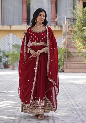 Maroon Sequin Embroidered Georgette Anarkali Set