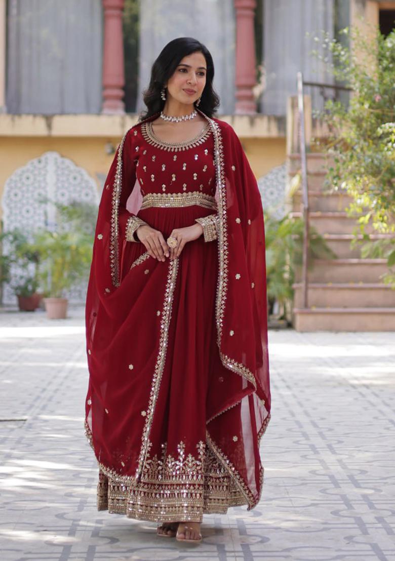 Maroon Sequin Embroidered Georgette Anarkali Set