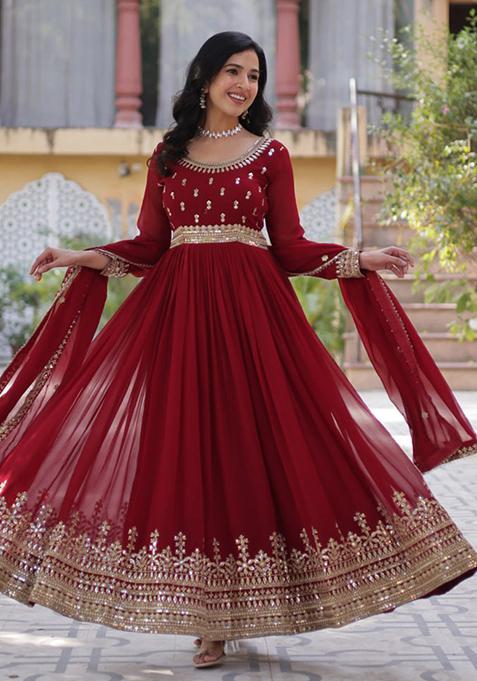 Maroon Sequin Embroidered Georgette Anarkali Set