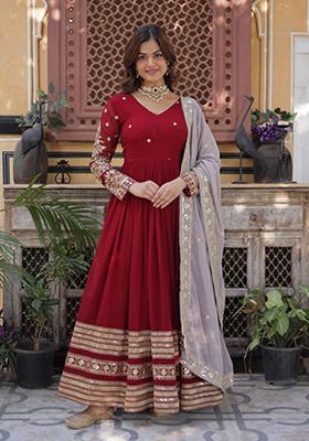 Maroon Sequin Embroidered Georgette Anarkali Set