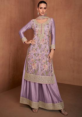 Lavender Sequin Thread Embroidered Chinon Kurta Set