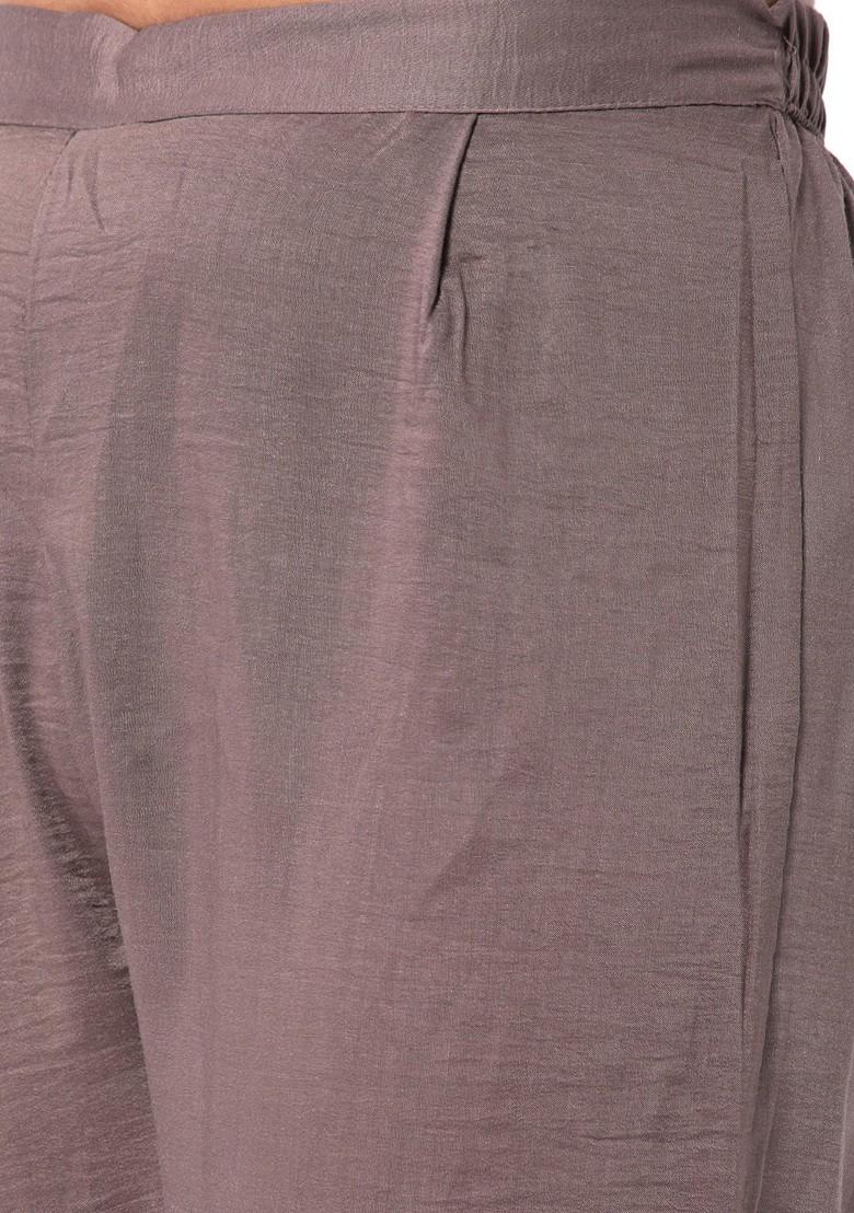 Brown Striped Print Poly Blend Kurta Set