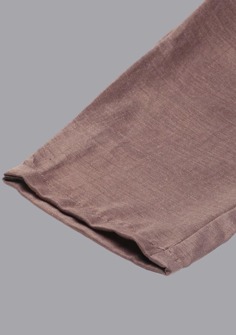 Brown Striped Print Poly Blend Kurta Set