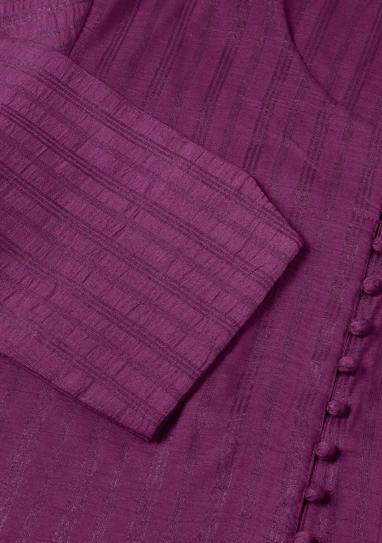 Violet Striped Print Poly Blend Kurta Set