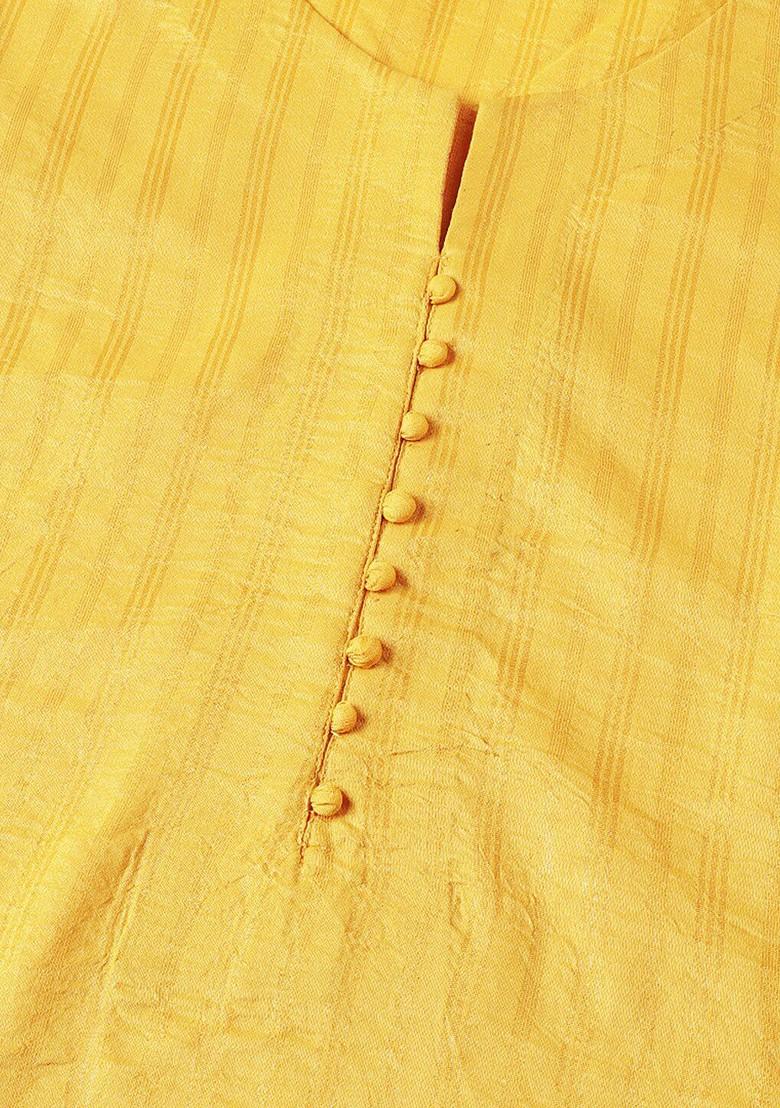 Yellow Striped Print Poly Blend Kurta Set