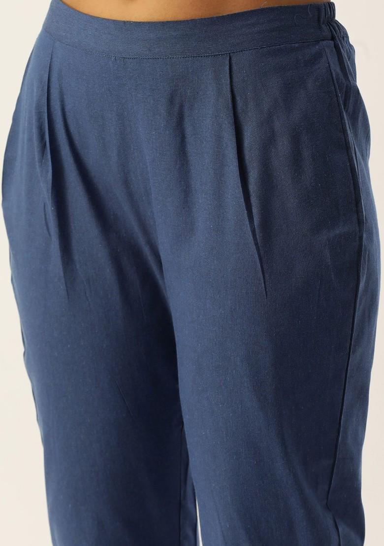 Blue Solid Poly Blend Kurta Set