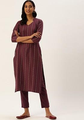 Maroon Ethnic Motifs Embroidery Poly Blend Kurta Set