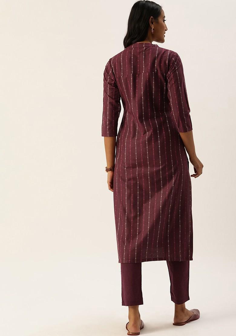 Maroon Ethnic Motifs Embroidery Poly Blend Kurta Set