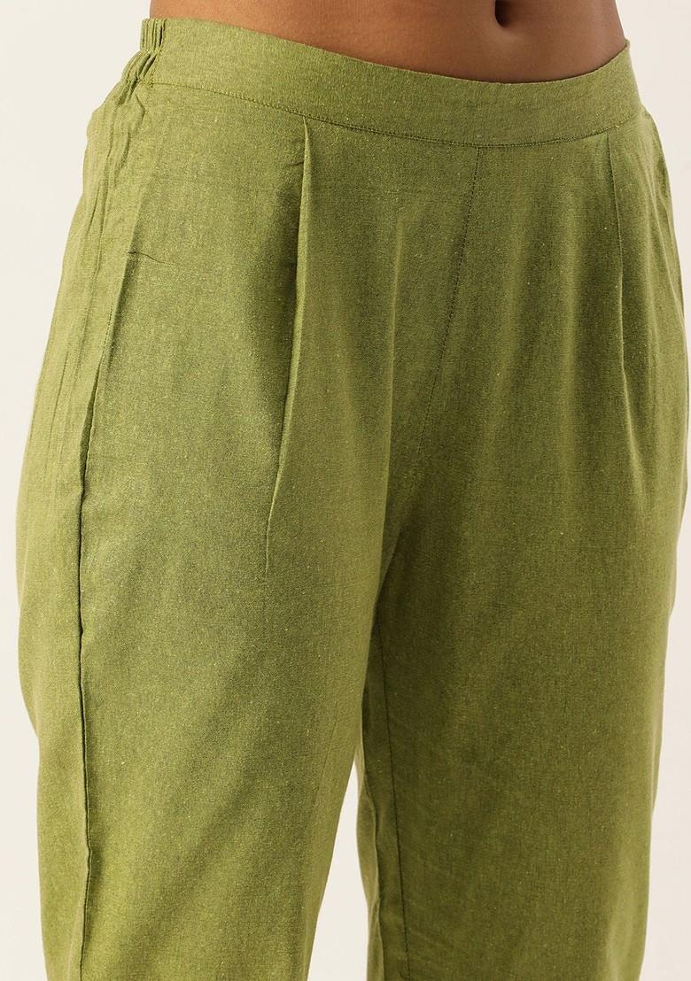 Olive Printed Cotton Kurta Set