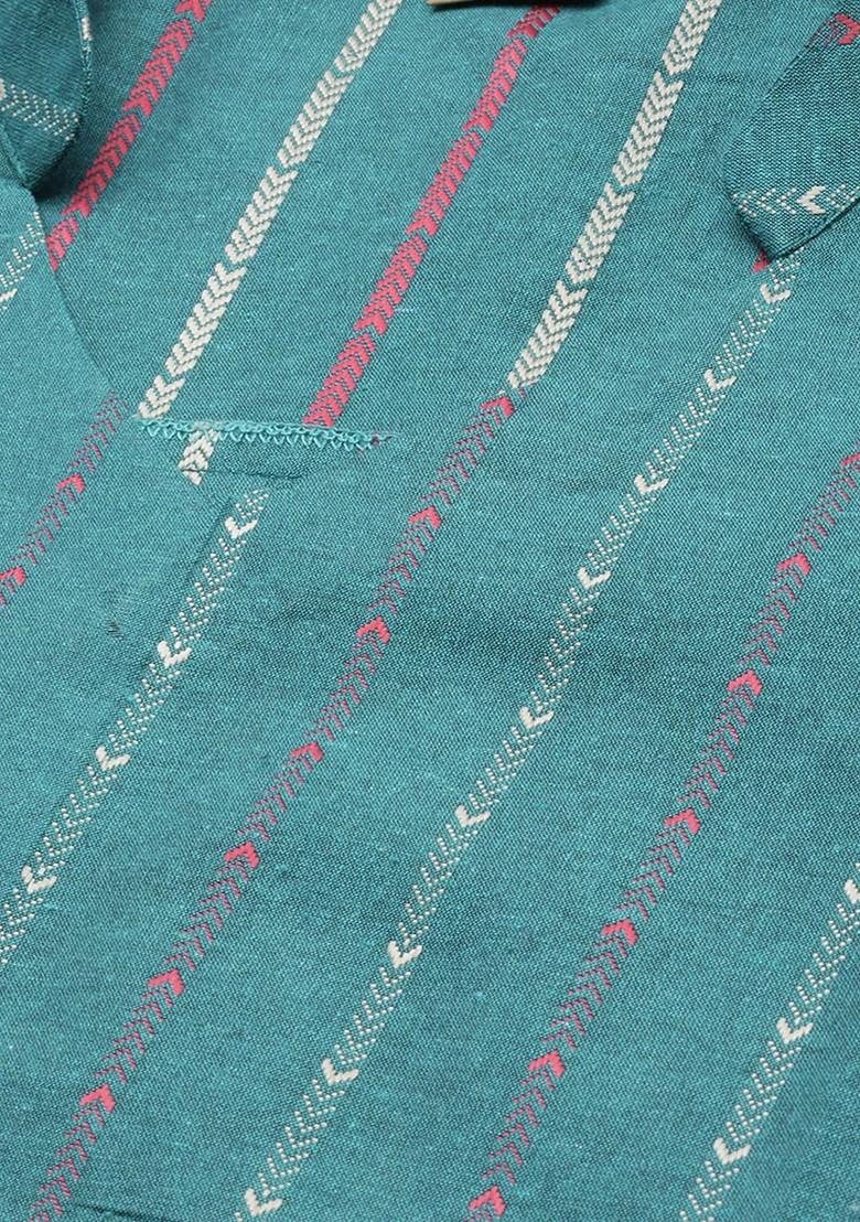 Turquoise Blue Ethnic Motifs Embroidery Poly Blend Kurta Set
