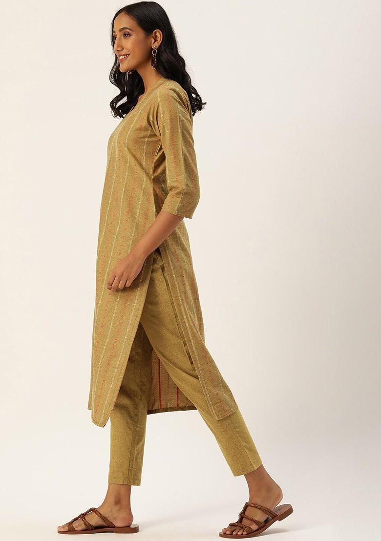 Yellow Ethnic Motifs Embroidery Poly Blend Kurta Set