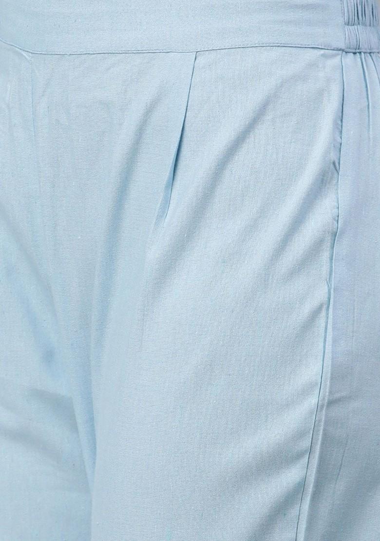 Blue Striped Print Poly Blend Kurta Set