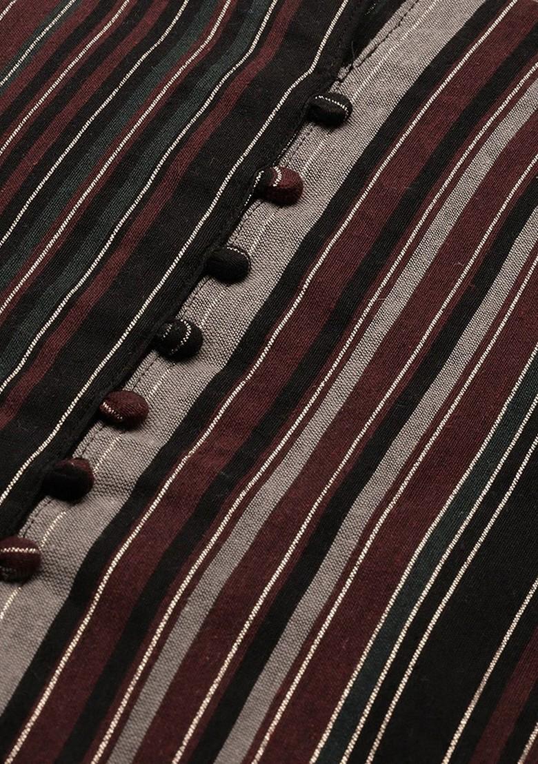 Maroon Striped Print Poly Blend Kurta Set