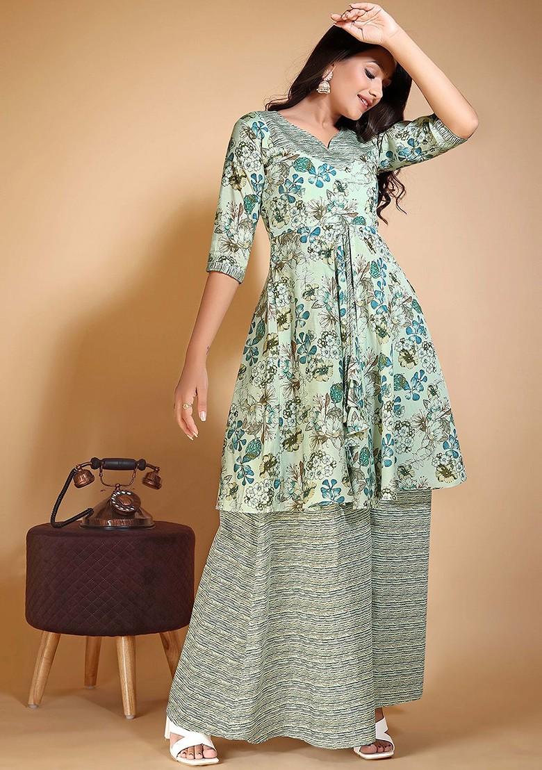 Green Floral Print Cotton Kurta Set