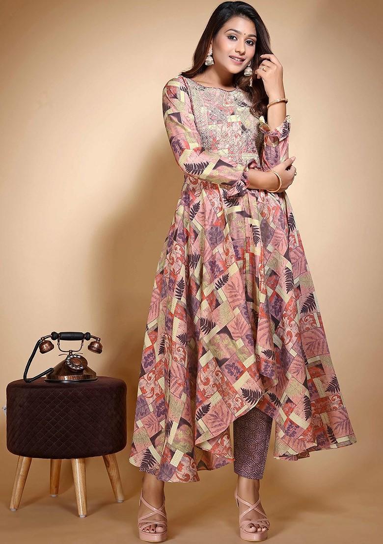 Pink Floral Print Cotton Kurta Set