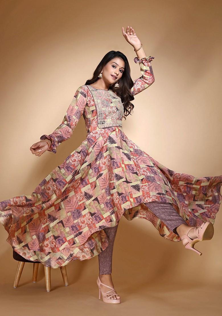 Pink Floral Print Cotton Kurta Set