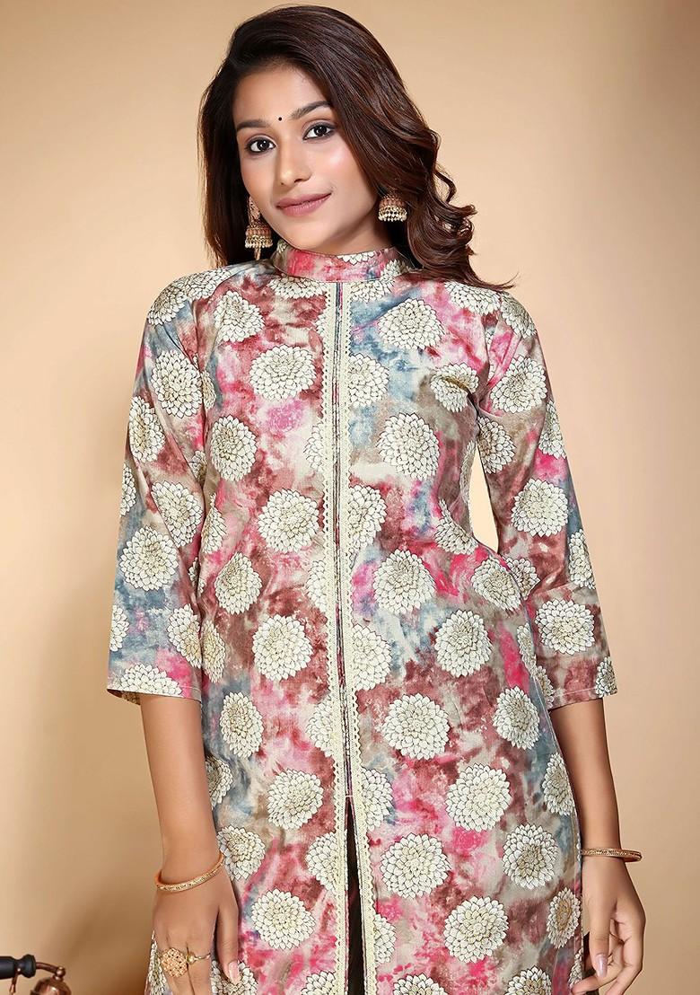 Purple Ethnic Motifs Embroidery Cotton Kurta Set