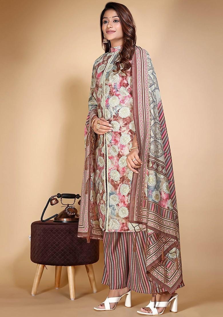 Purple Ethnic Motifs Embroidery Cotton Kurta Set