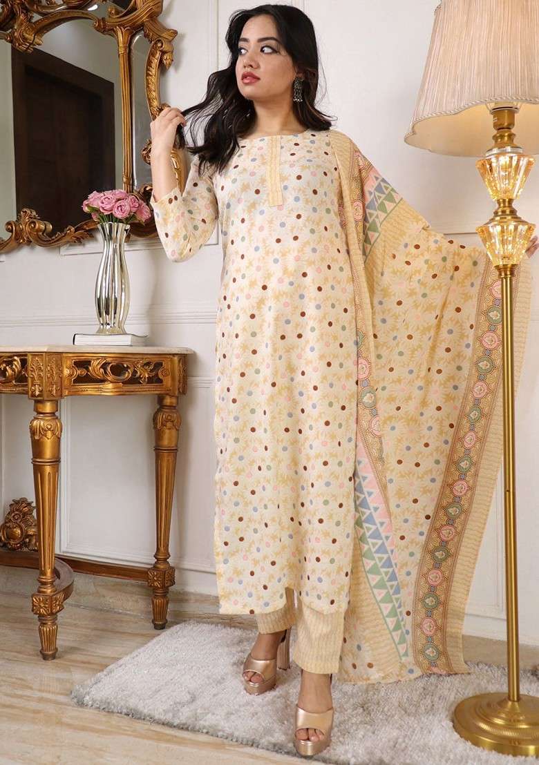 Yellow Printed Poly Straight Kurta Set - Indya