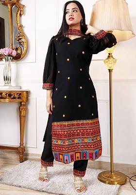 Black Ethnic Motifs Embroidery Poly Blend Kurta Set