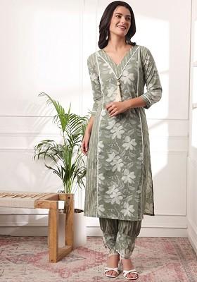 Green Floral Print Cotton Kurta Set