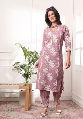 Pink Floral Print Cotton Kurta Set